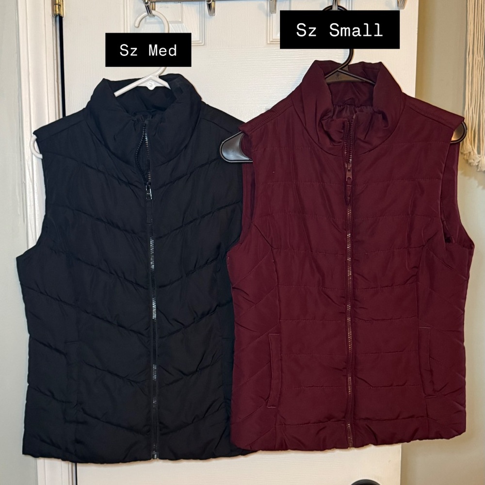 Aeropostale Women's Black and Burgundy Quilted Vests